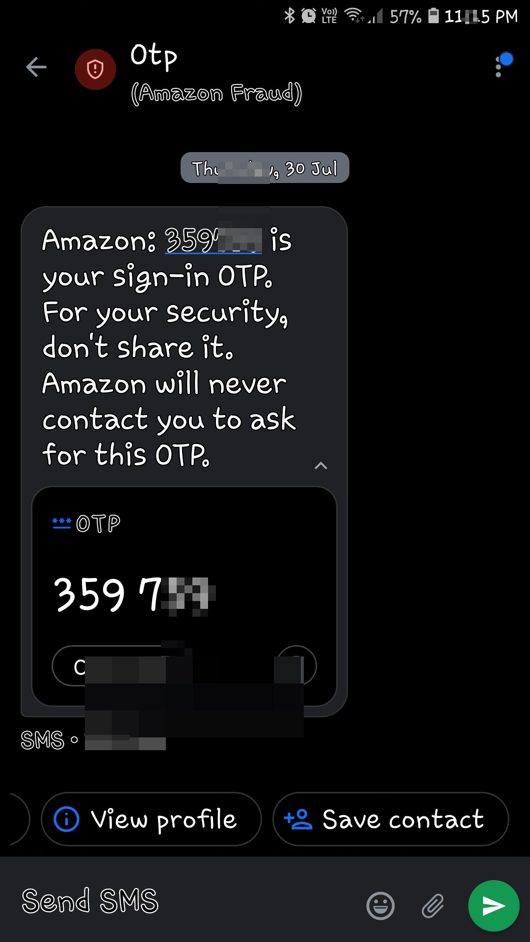 amazon login sms
