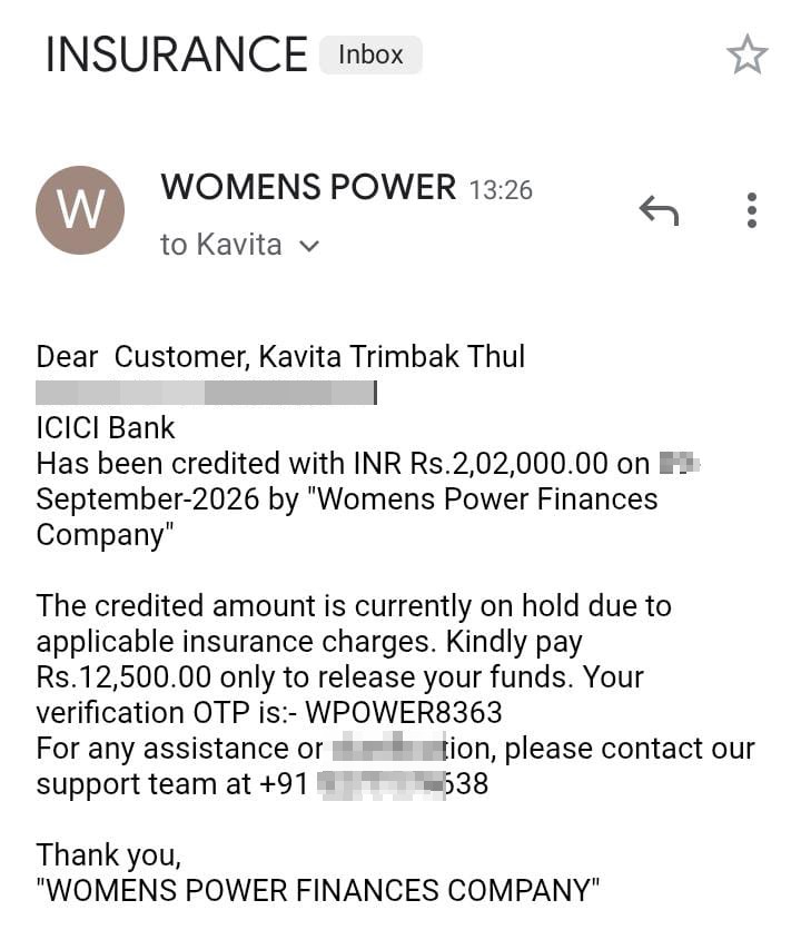 Loan scam posing as RBI registered women's funding site