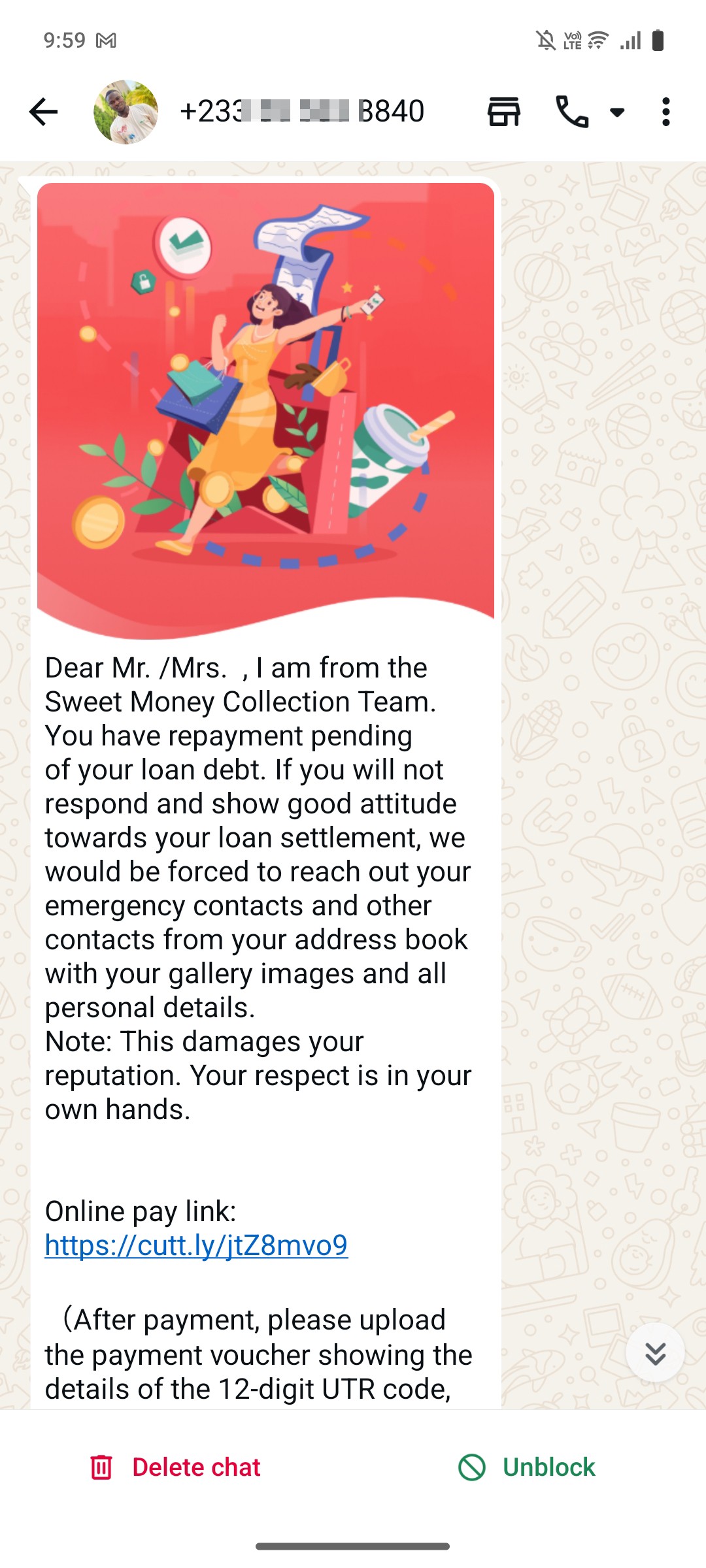 getting the  harrasment message and threatening mssg on whatsapp