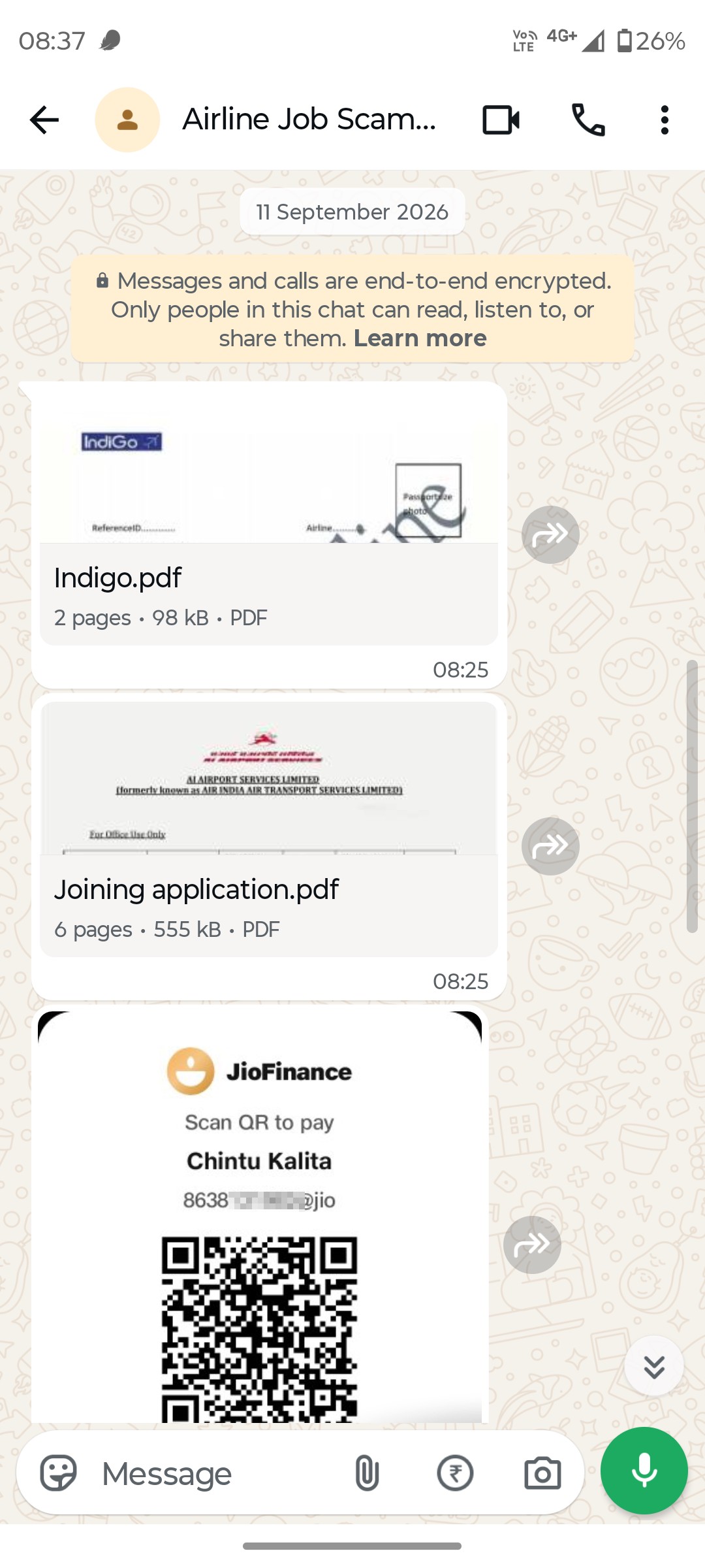 AAI job offer scam on Messenger with fake fees - image 2