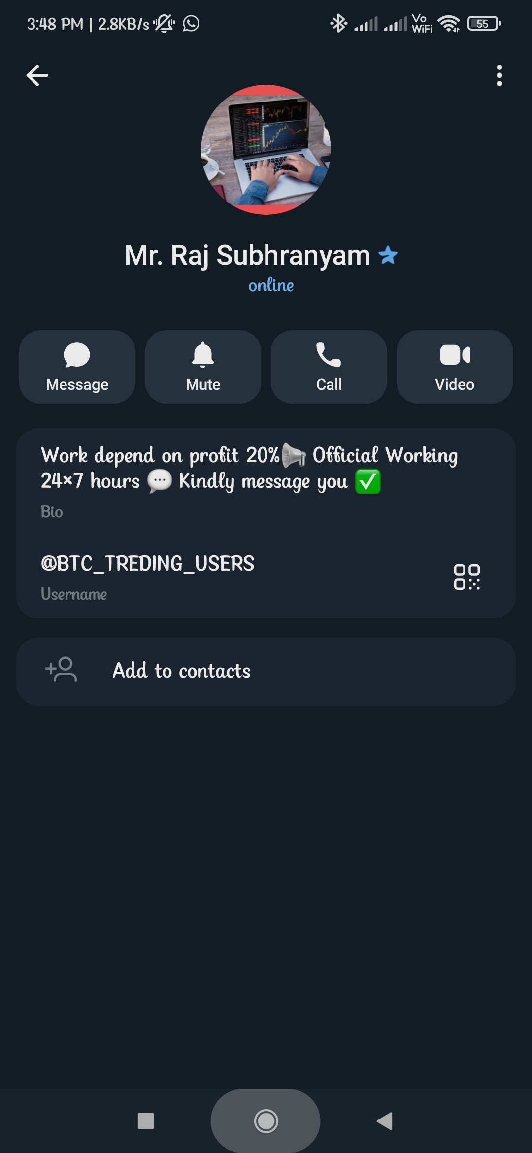 Telegram Investment Trading Fraud 