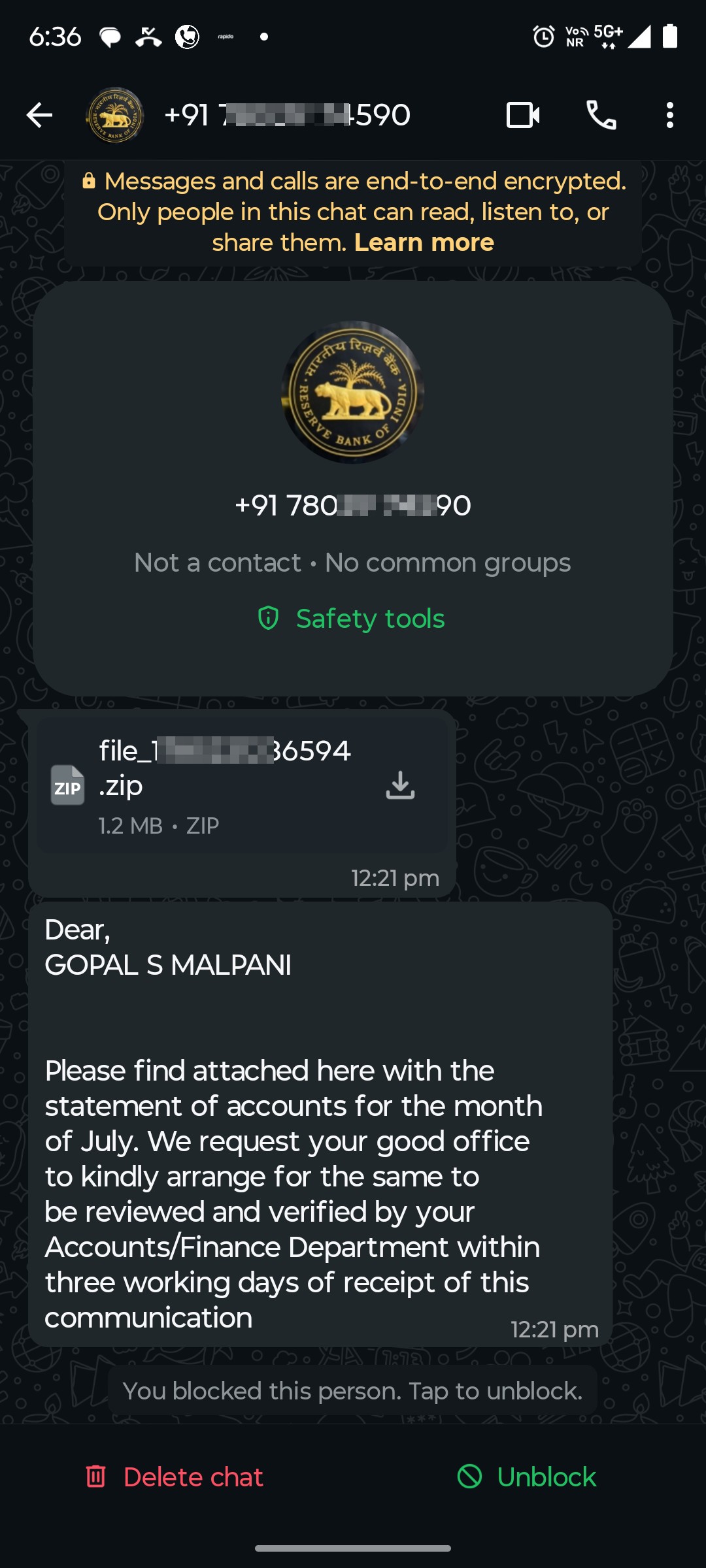 ZIP file RBI Scam