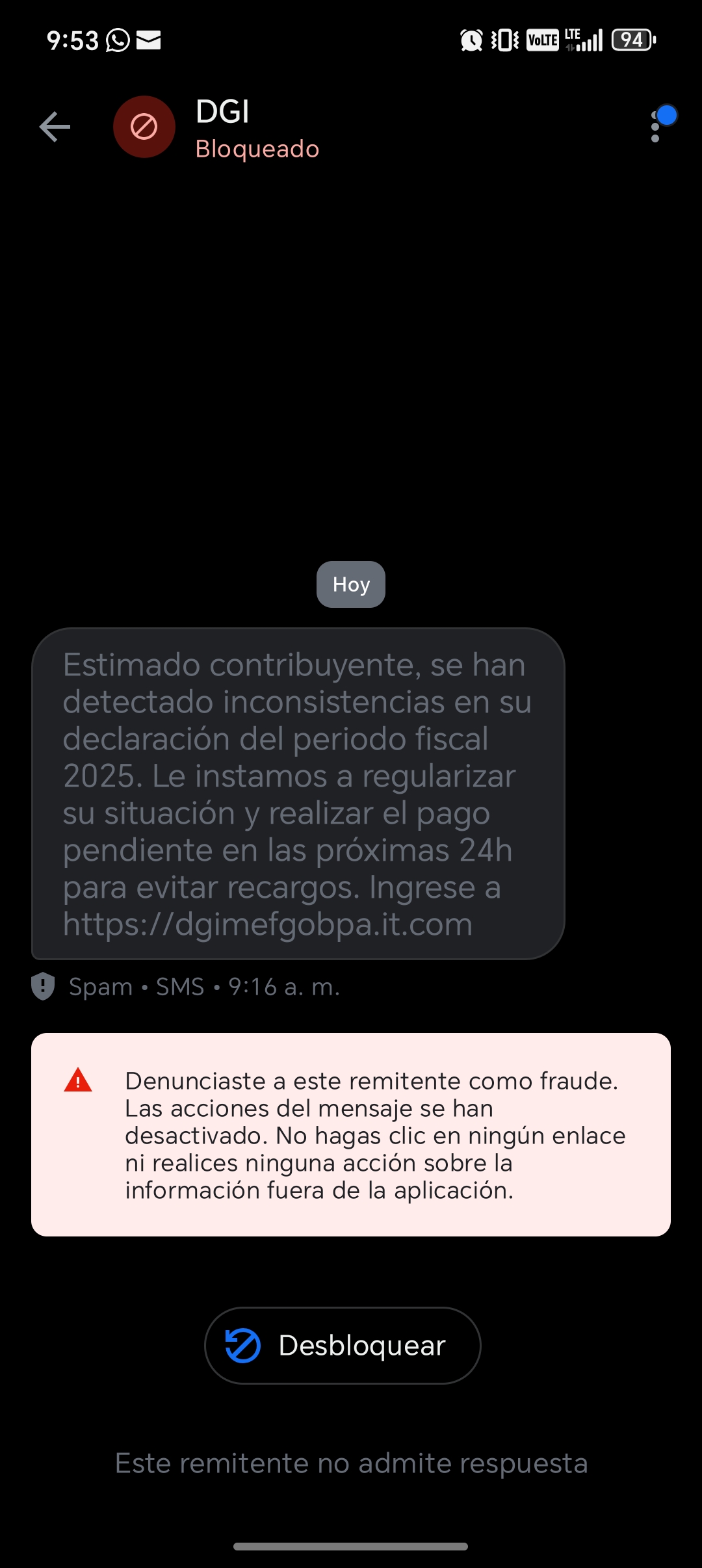 DGI Panama scam with fake domain