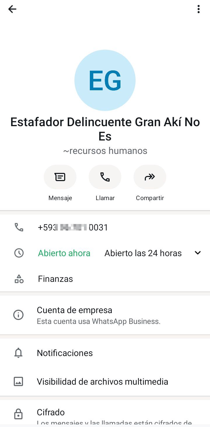 scammer posing as the Human Resources manager of Gran Akí