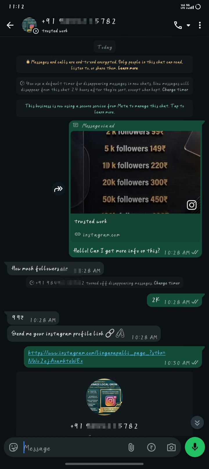 Instagram follower boost scam asking for money - image 2