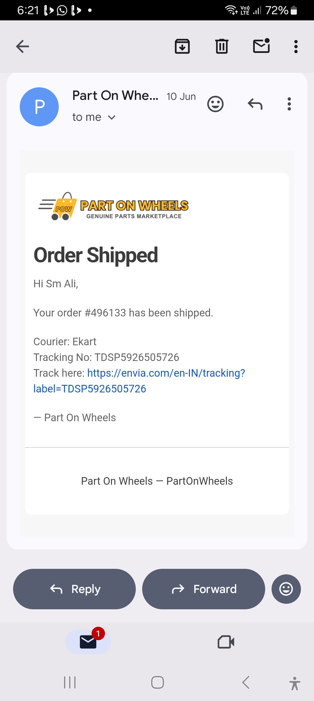 part on wheels  I have order few parts from part on wheels  