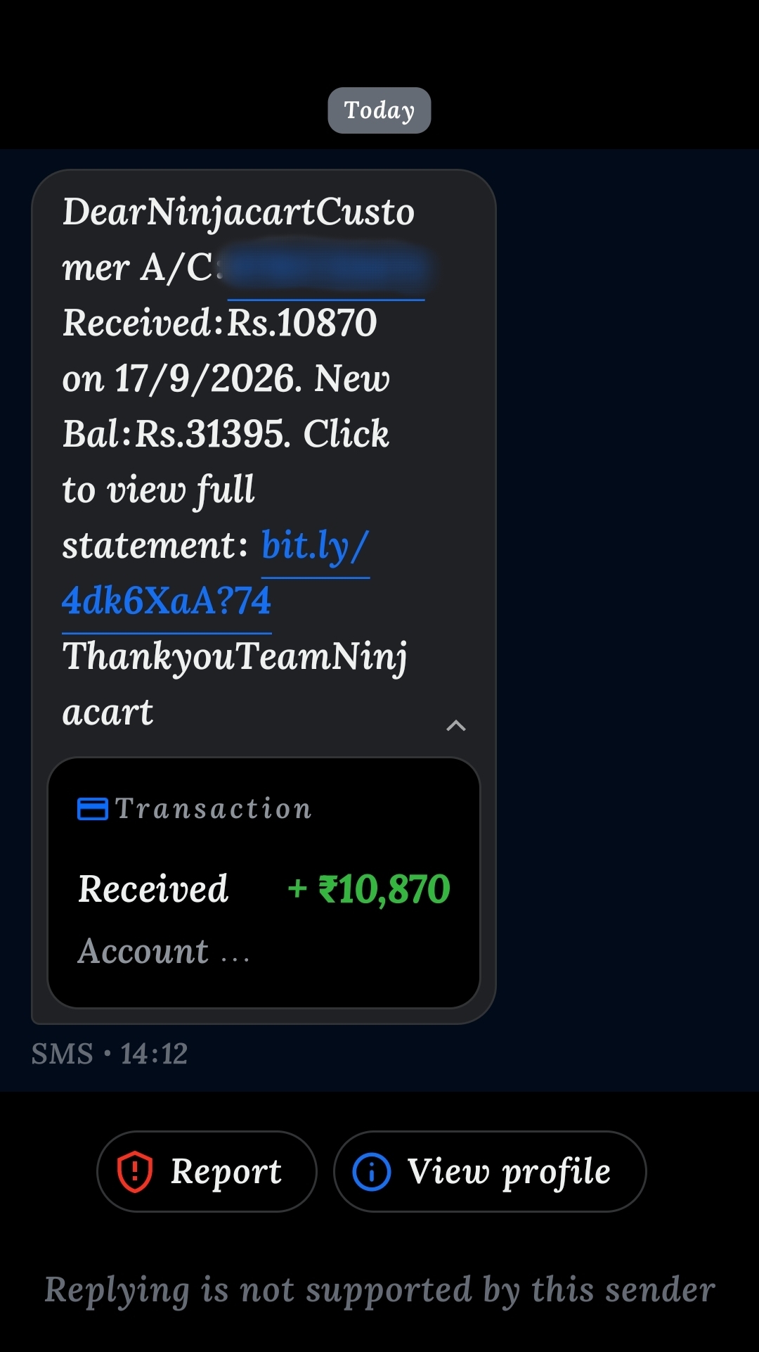 Unknown Balance Credited