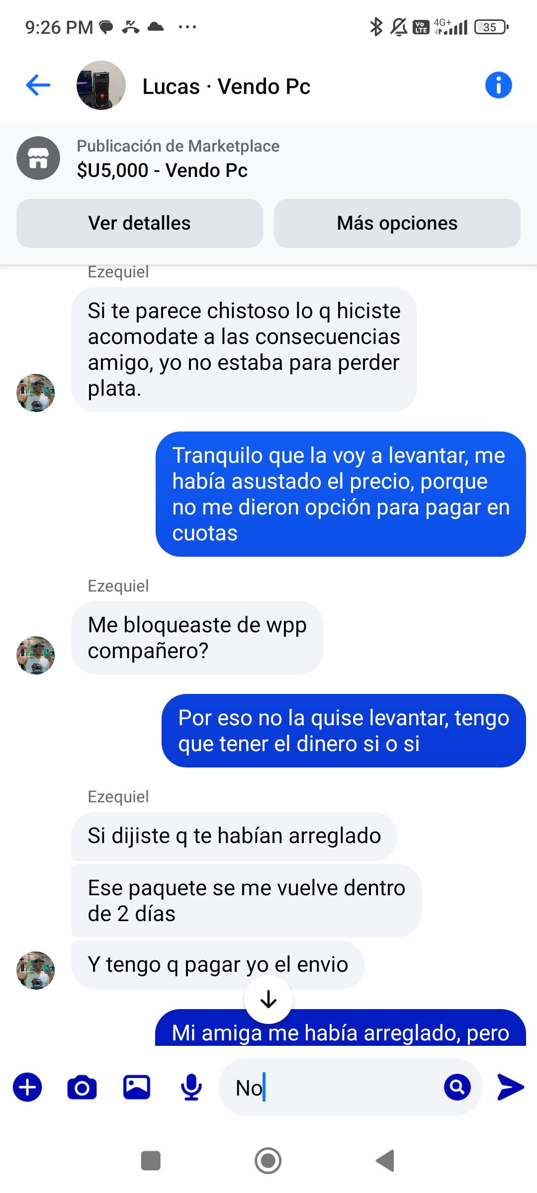 Sales scam on Facebook Marketplace with threats over package