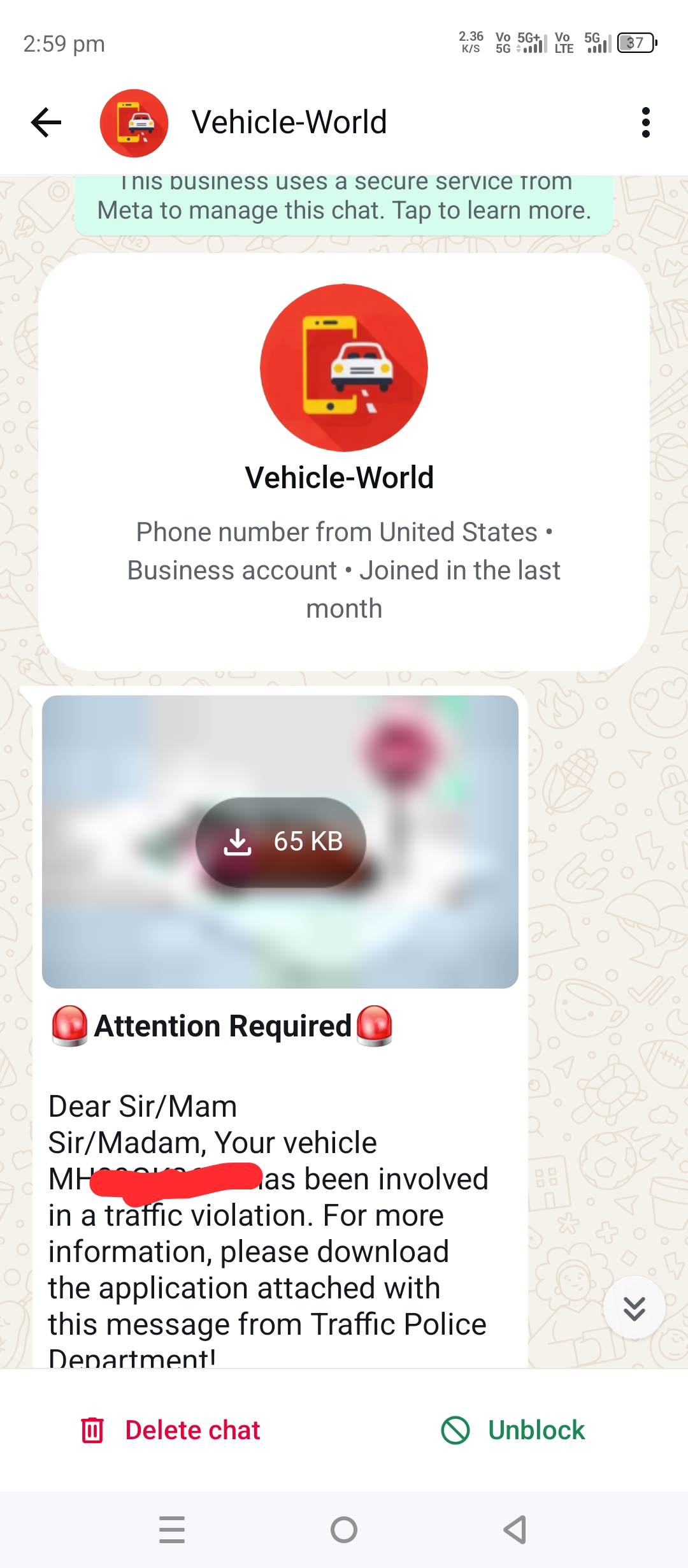Fake Traffic Challan Spam. Block and Report this number