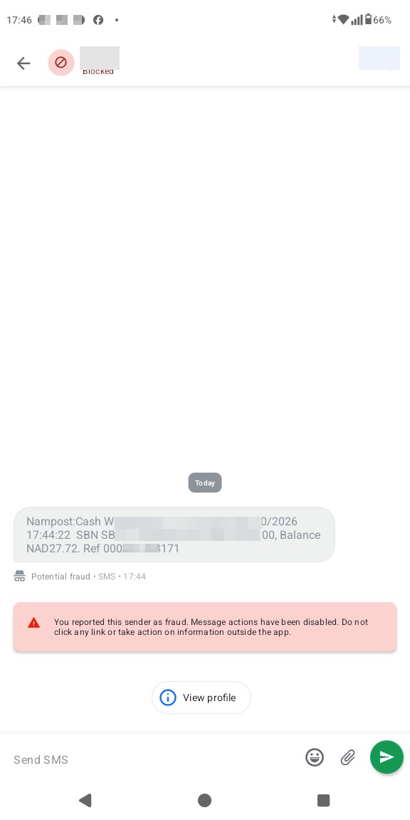 Potential Nampost Scam Cash Withdrawal 