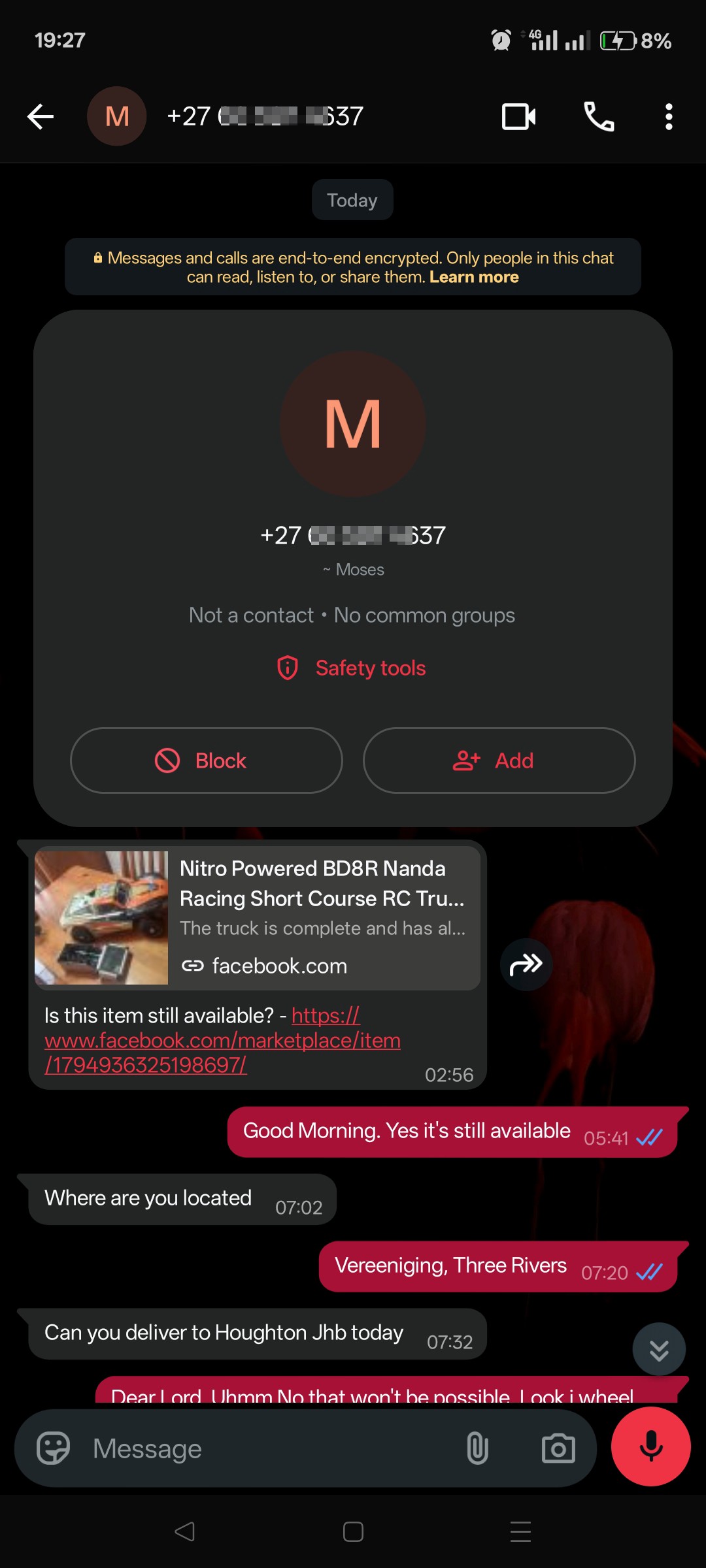 Two connected people imposing interest on FB Market Place adds