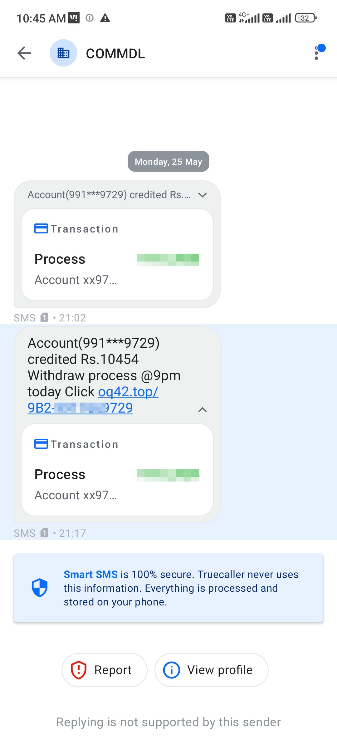 fake massage for credit amount in my bank account 