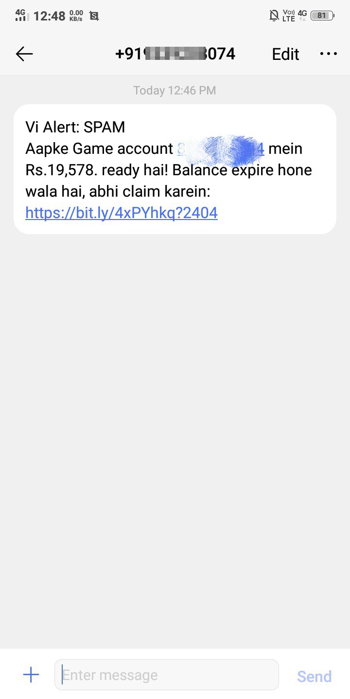 Fake game account balance claim via suspicious link