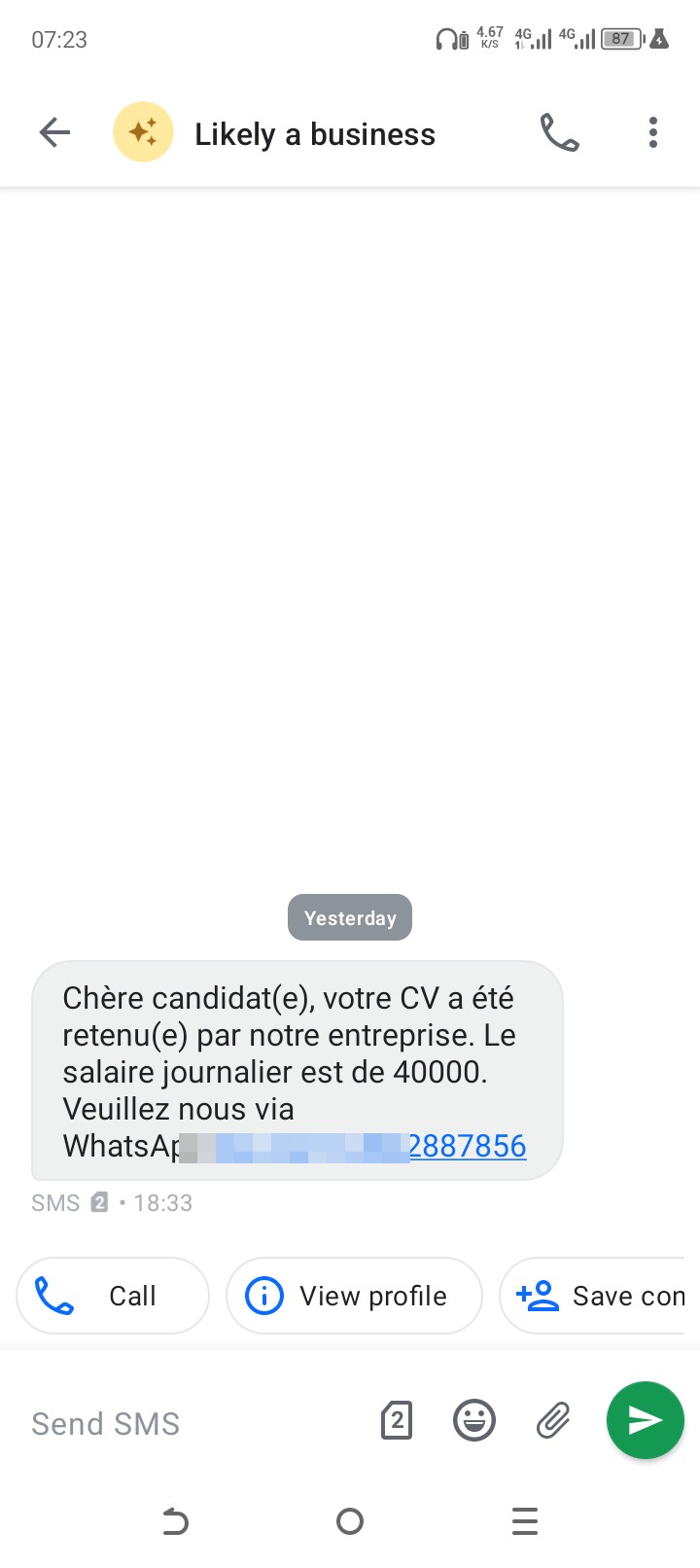 I received this message from an unknown number 
