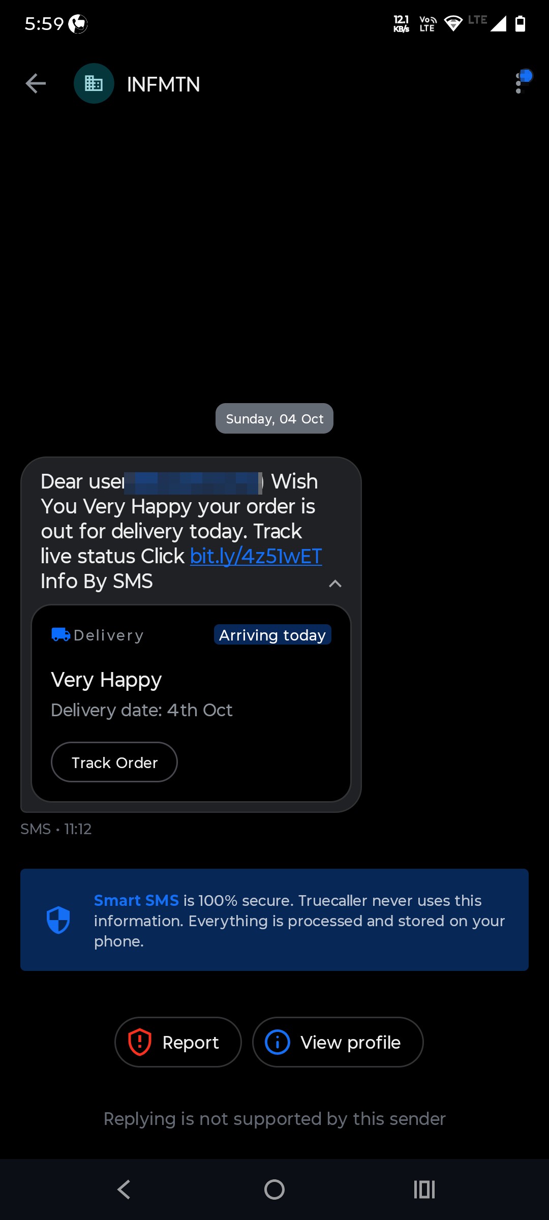 Delivery scam message from unknown e-commerce link