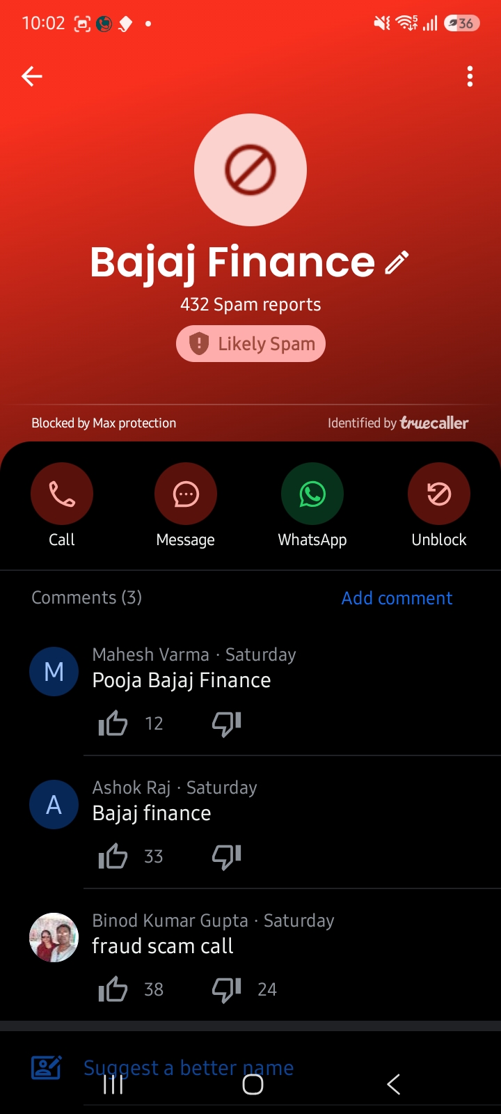 bajaj finance spam