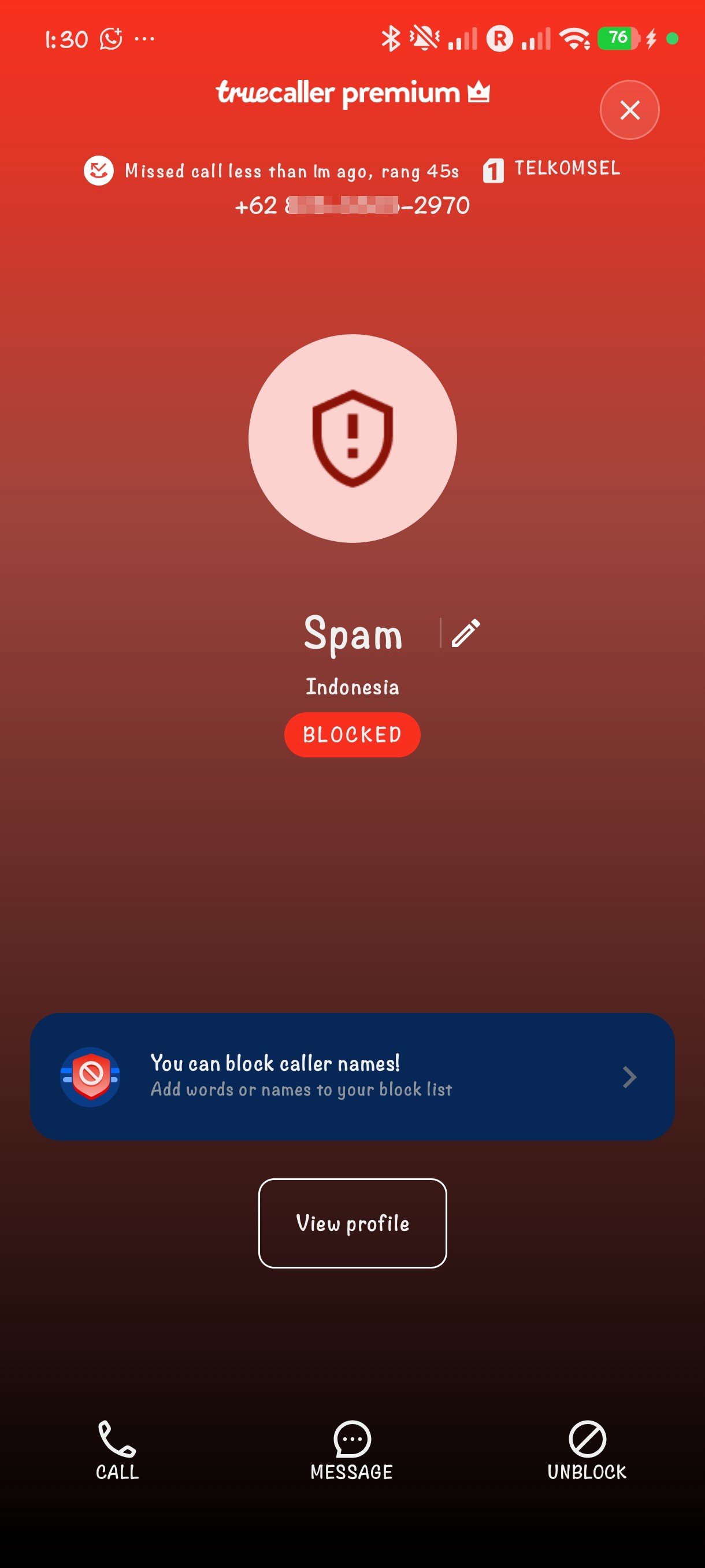 Already blocked but still can call!