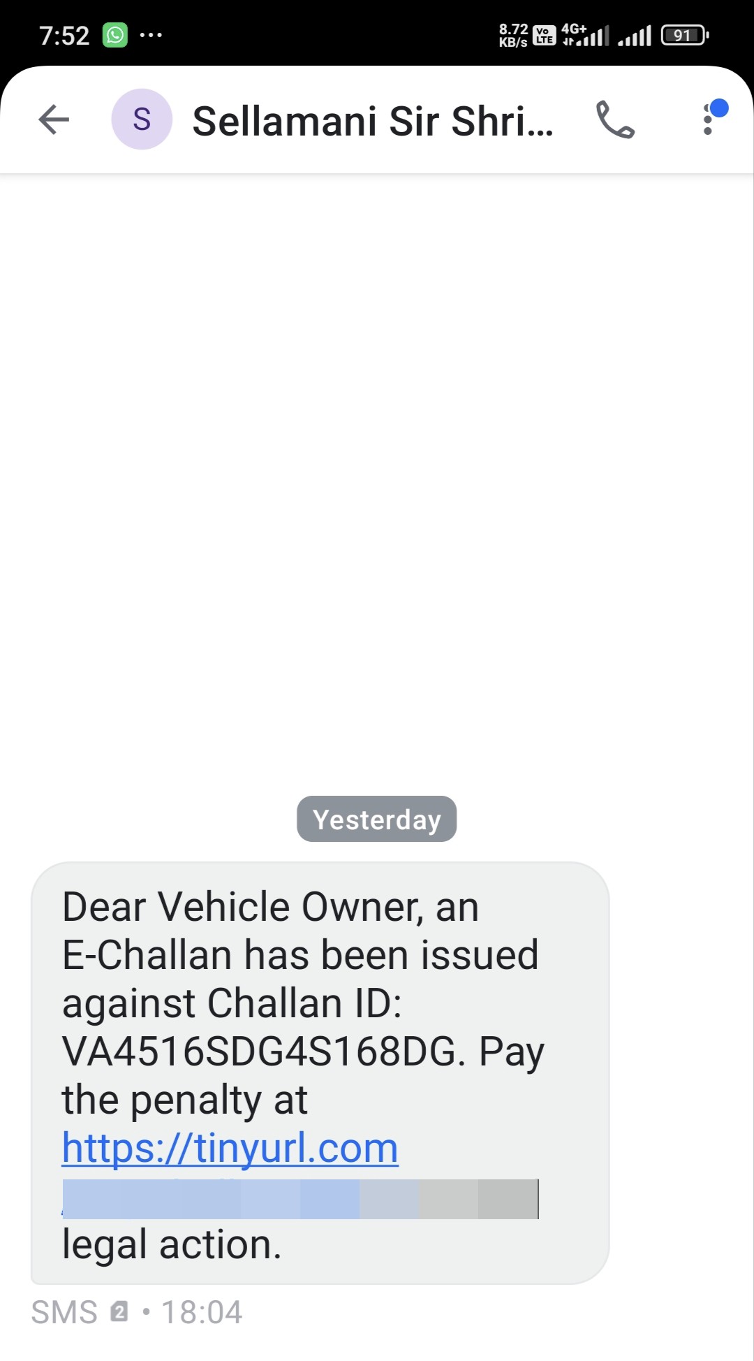 E challan fir vehicals through sms 