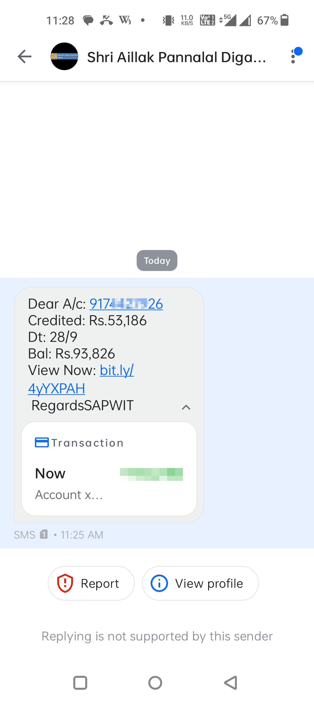 Fake SMS claiming credit of ₹53,000