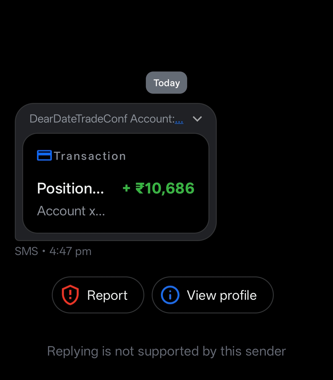 Fake trading update SMS alert
