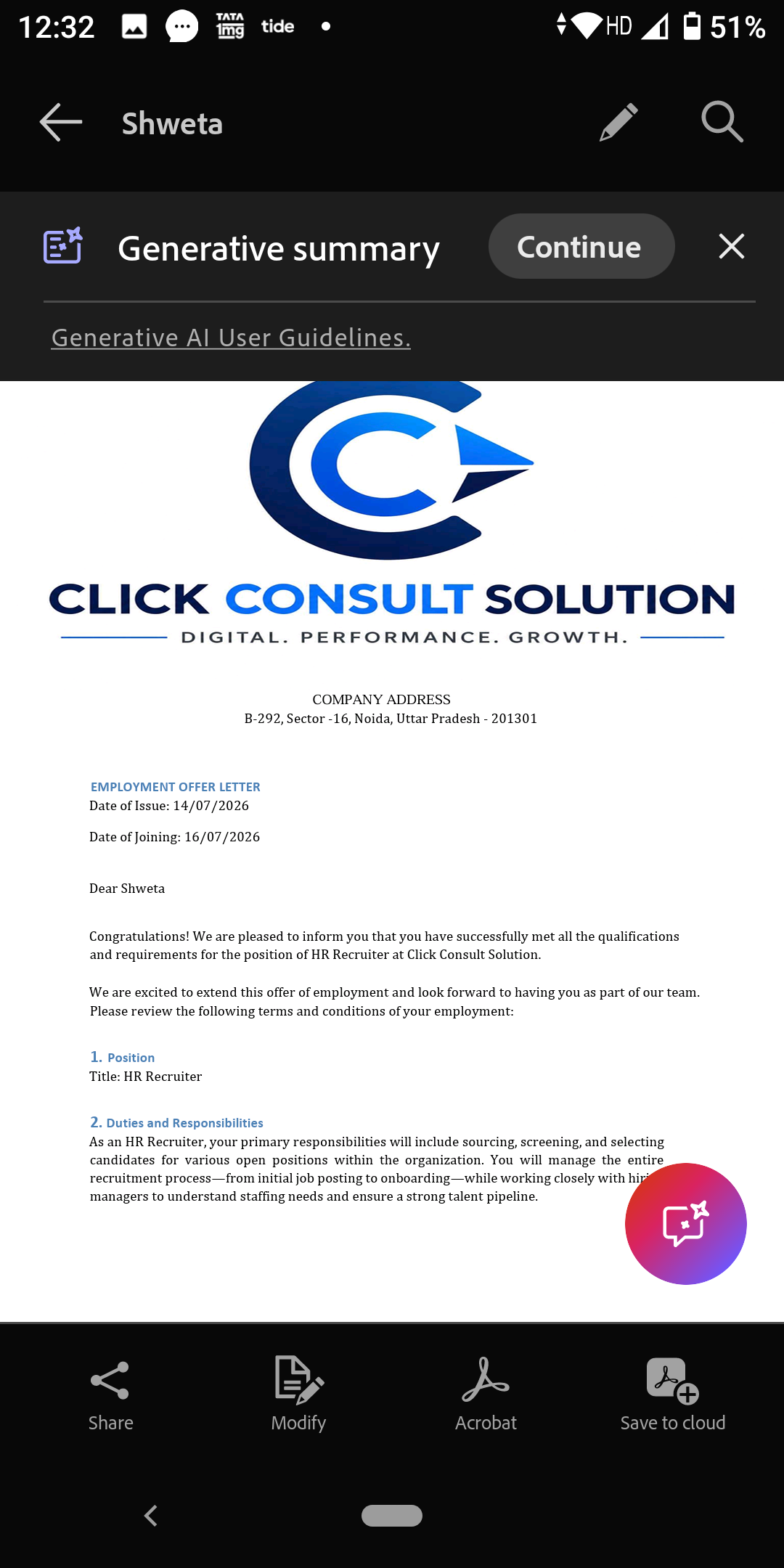 Click consult solution hires in the name of Tide business india, make you work and you get no salary