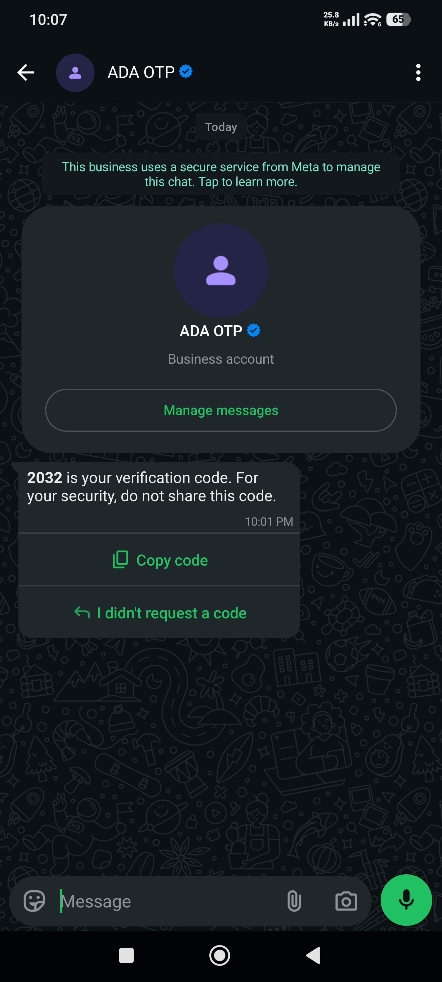 ADA OTP Message - Scam