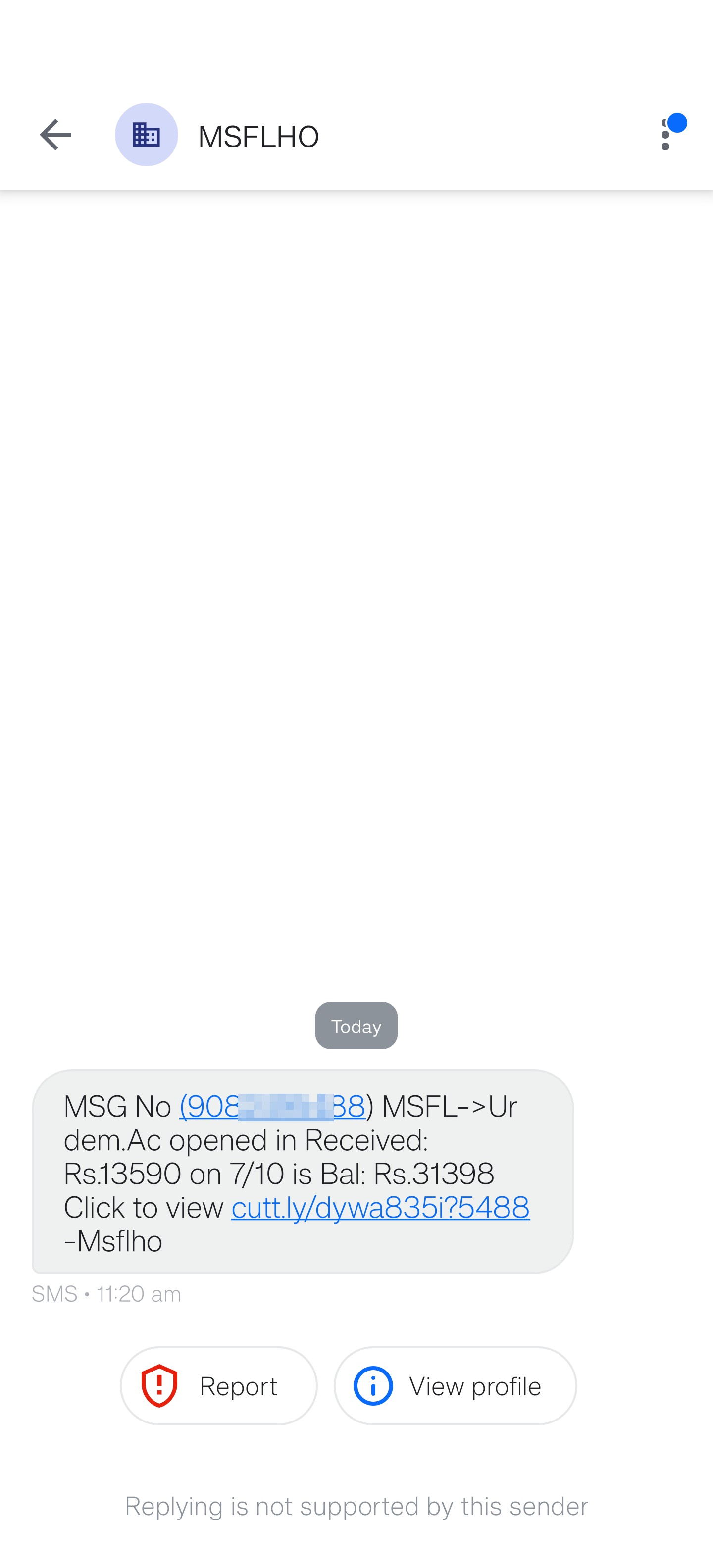 Fake Google Pay message showing credited amount with link