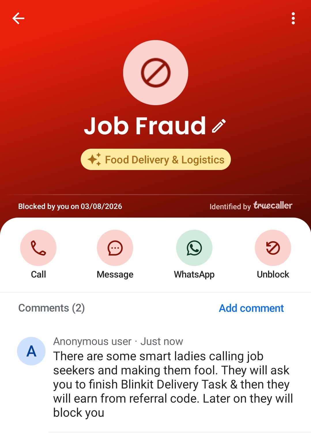 Save this number and block them. They are biggest Job SCAMMERS 