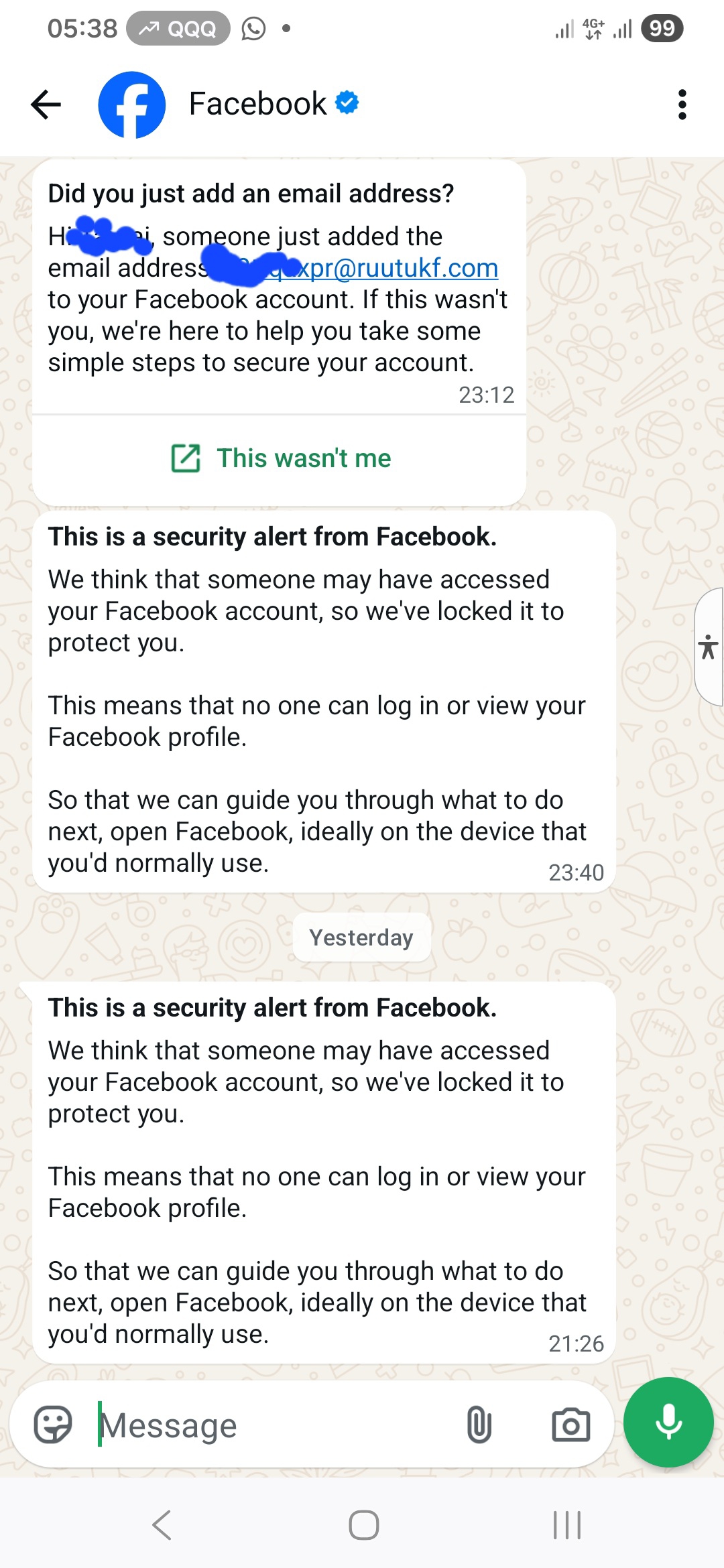 Facebook security alert