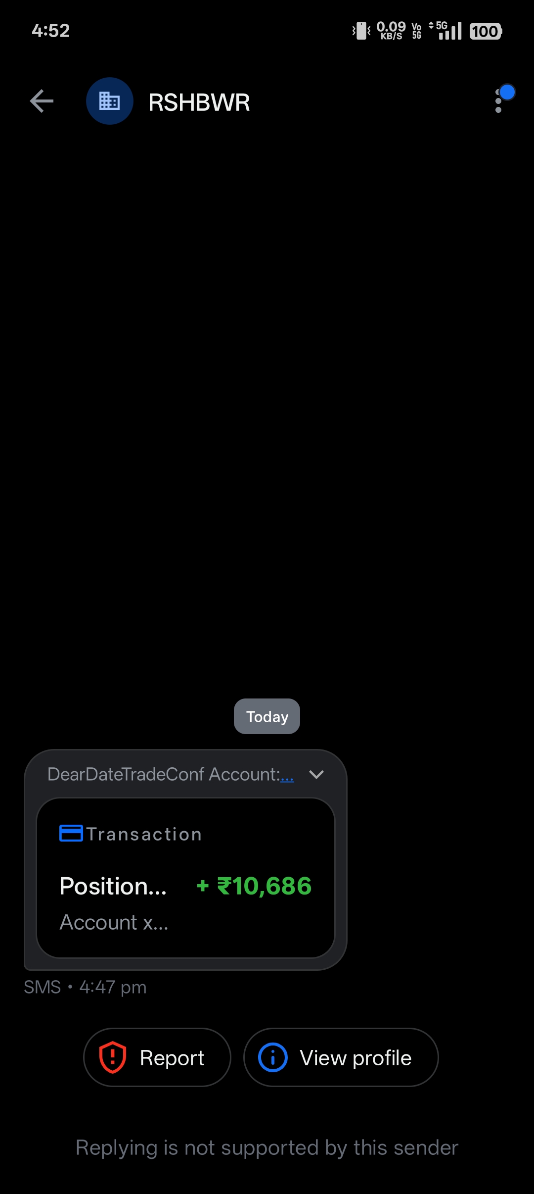 Fake trading update SMS alert