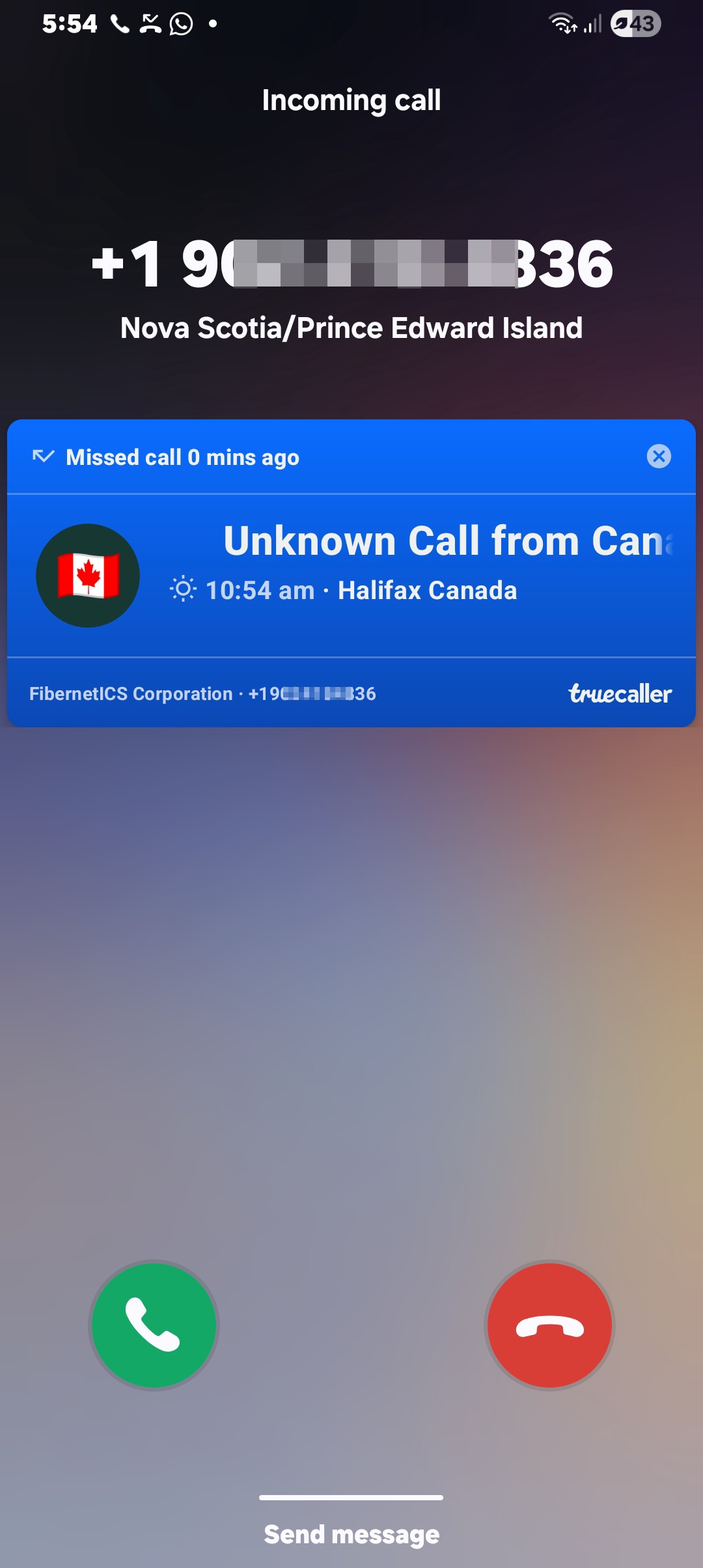 Unknown calls from Canadian number