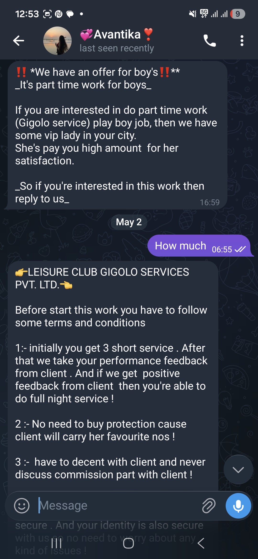 Gigolo job offer for young boys.