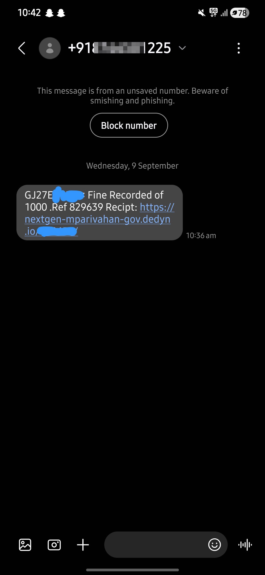 Traffic violation fine scam via SMS, no records found online