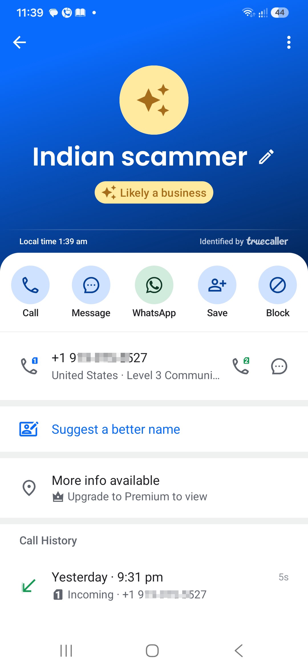 Scammer call alert