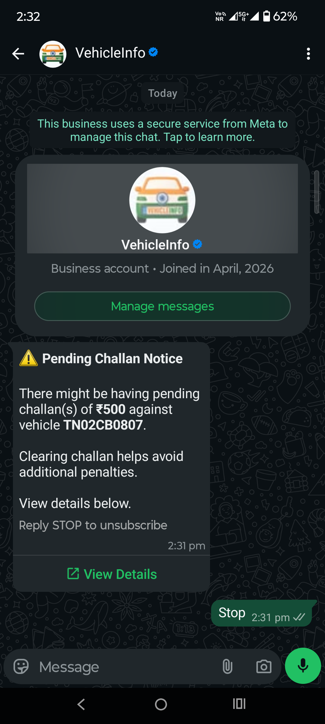 Traffic scam whatapps message.