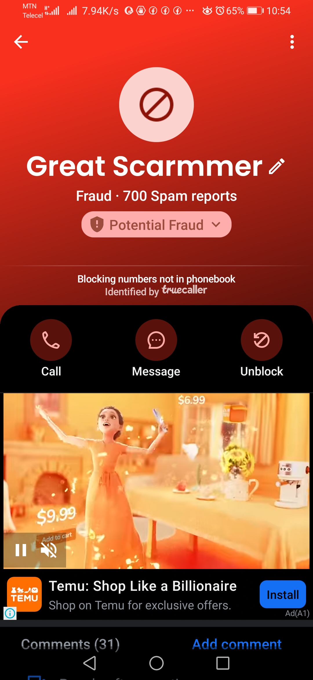 Beware of unknown number s