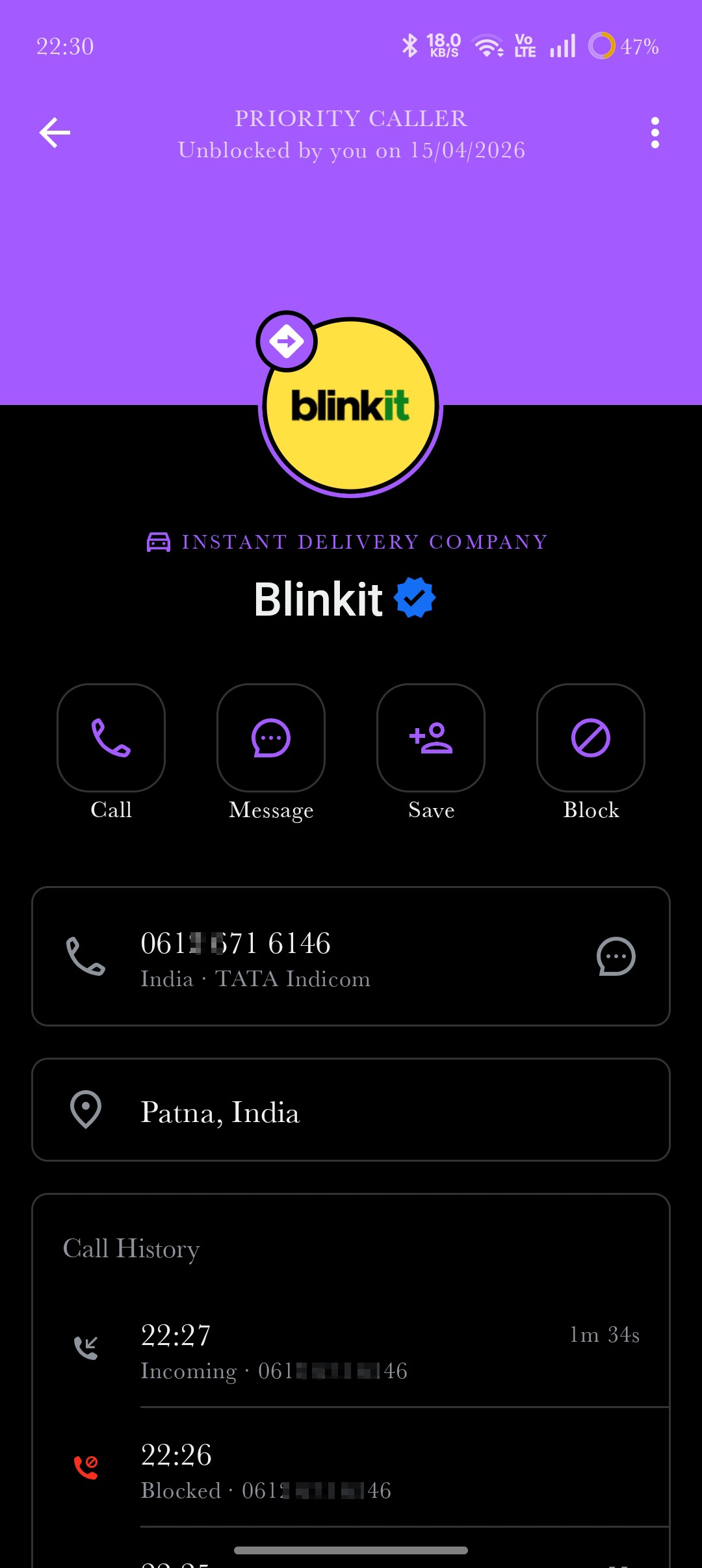 Spam using blinkit 