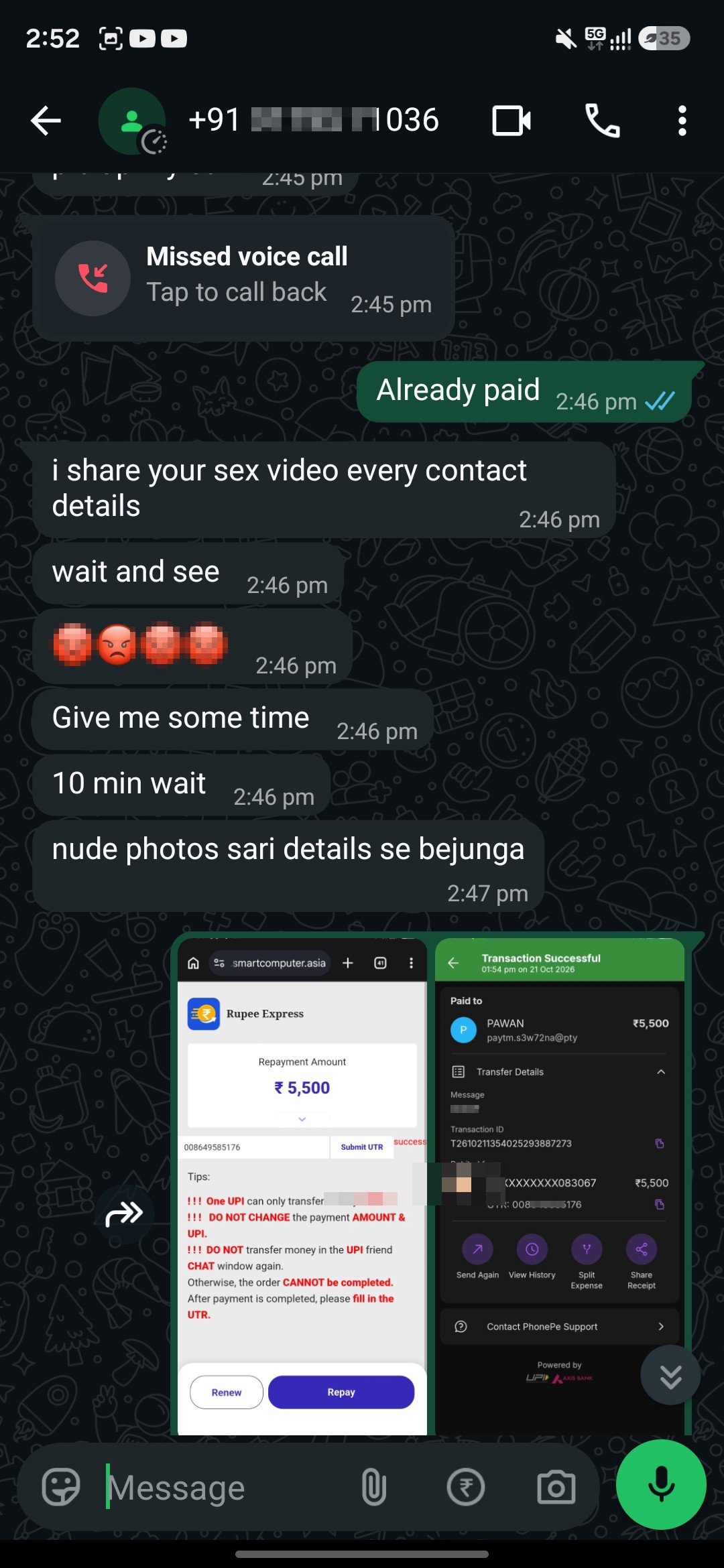 WhatsApp Scam – Nude Photo Blackmail Threats