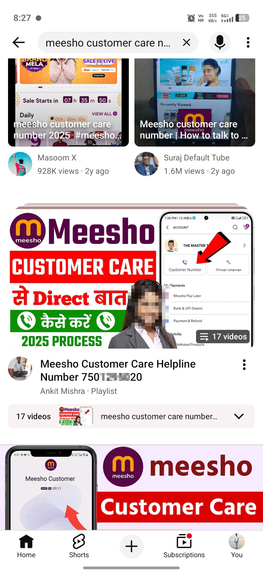 Fake Customer care number on YouTube search 