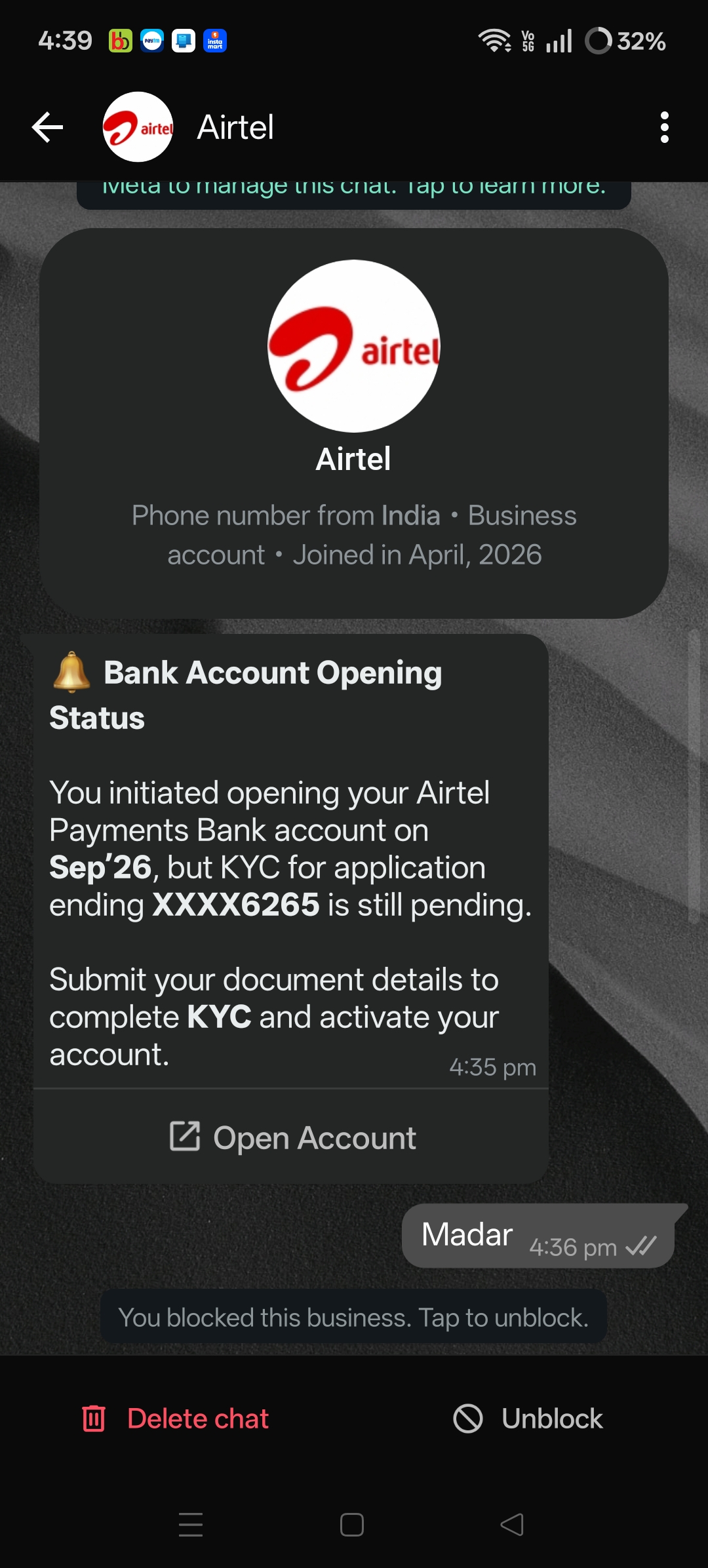 Airtel Scam Don't click on the open account option 