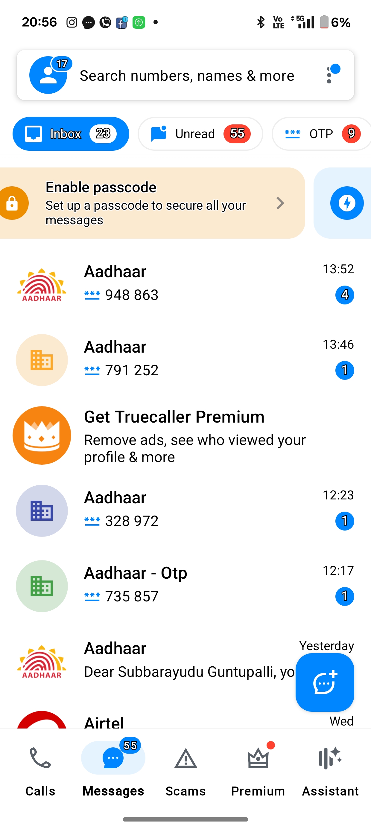 they are sending me OTP is like aadhar