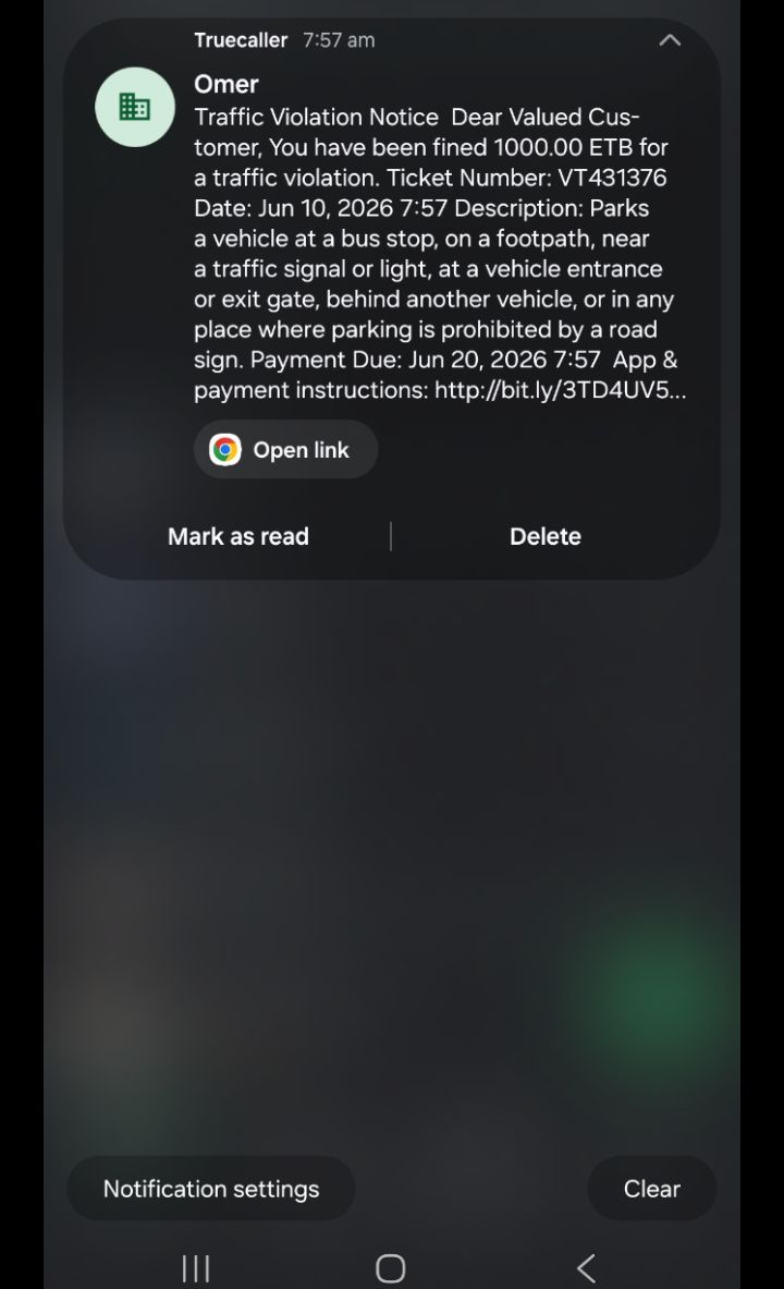 The scam I'm facing today They sent me a link saying you have a traffic ticket.
