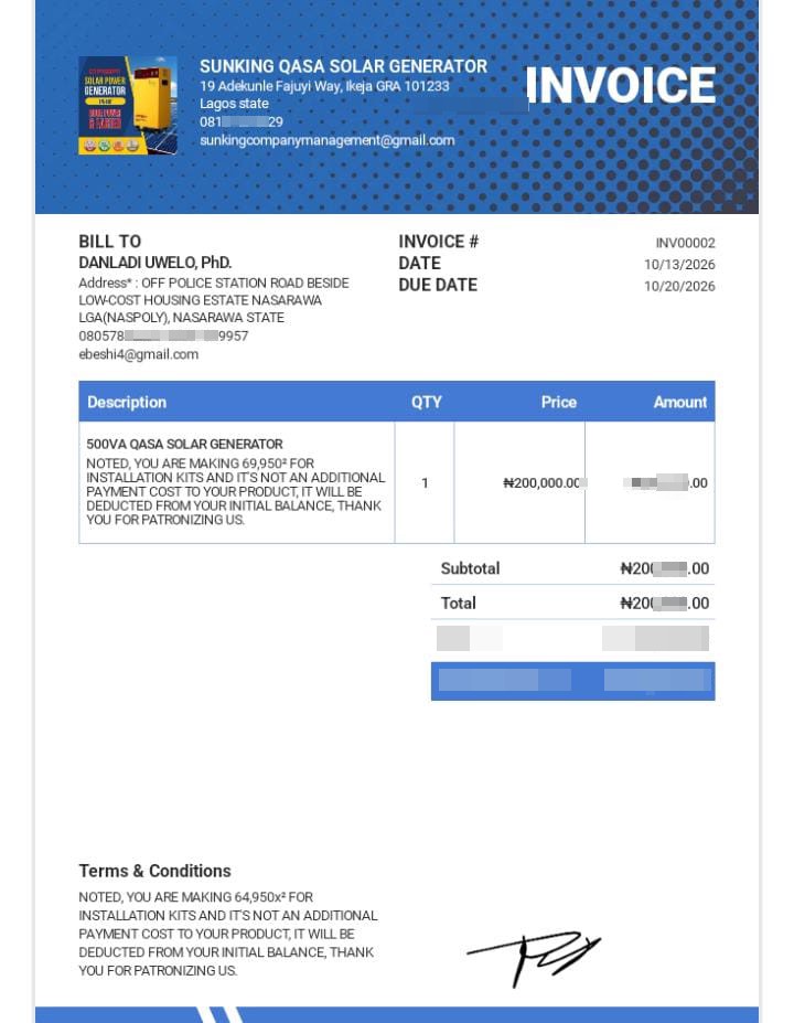 DEPOSITED FOR QASA SOLAR GENERATOR  - image 2