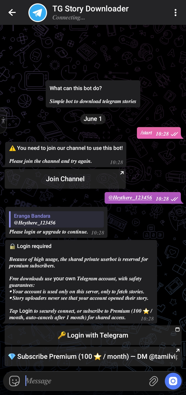 Telegram Story downloader scam.