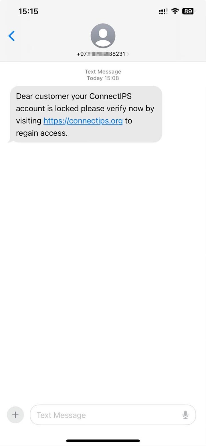 ConnectIPS SMS phishing scam campaign Alert