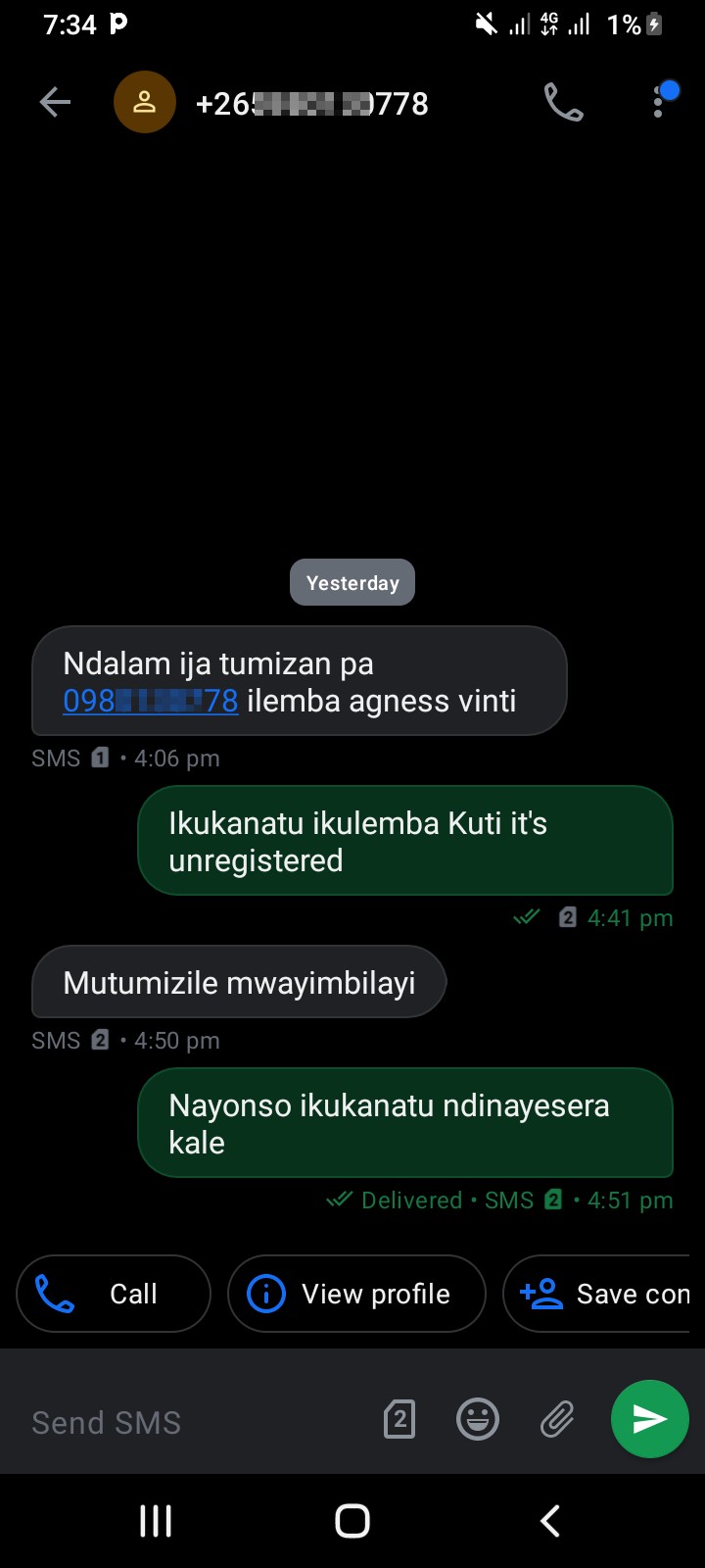 fake number asking for money 