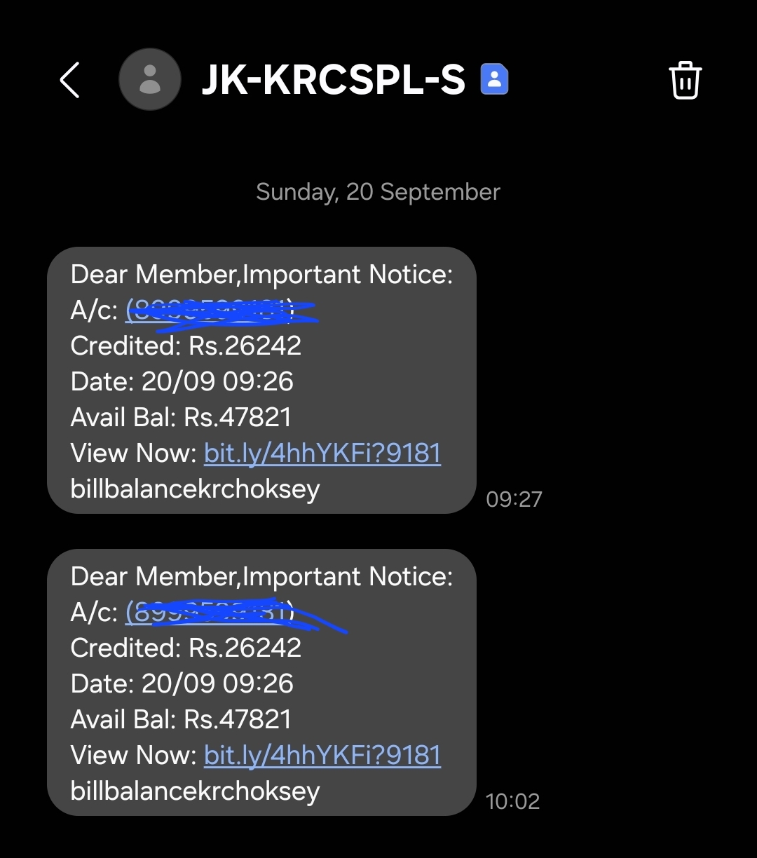 new scam with credit message and a link
