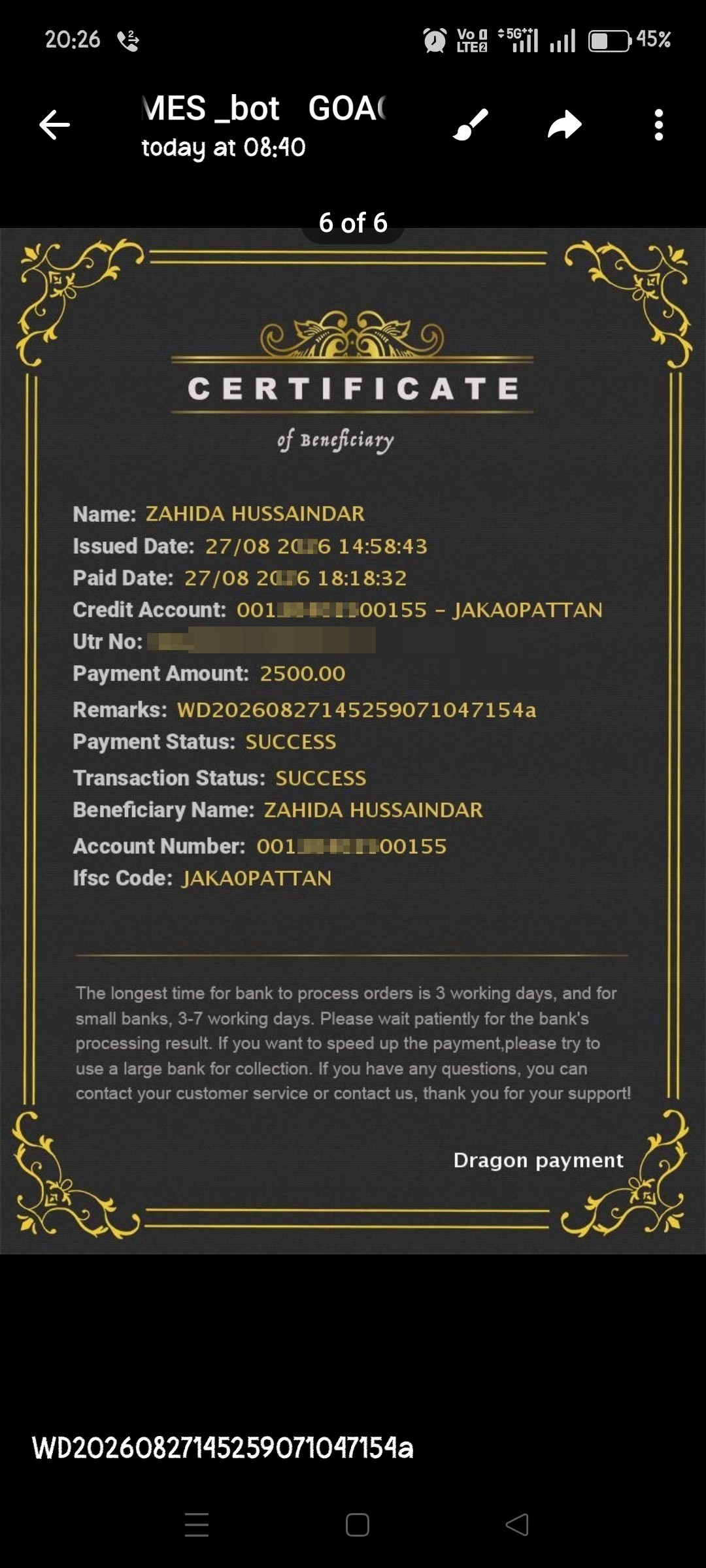 not credited My account 😭😭 win2500