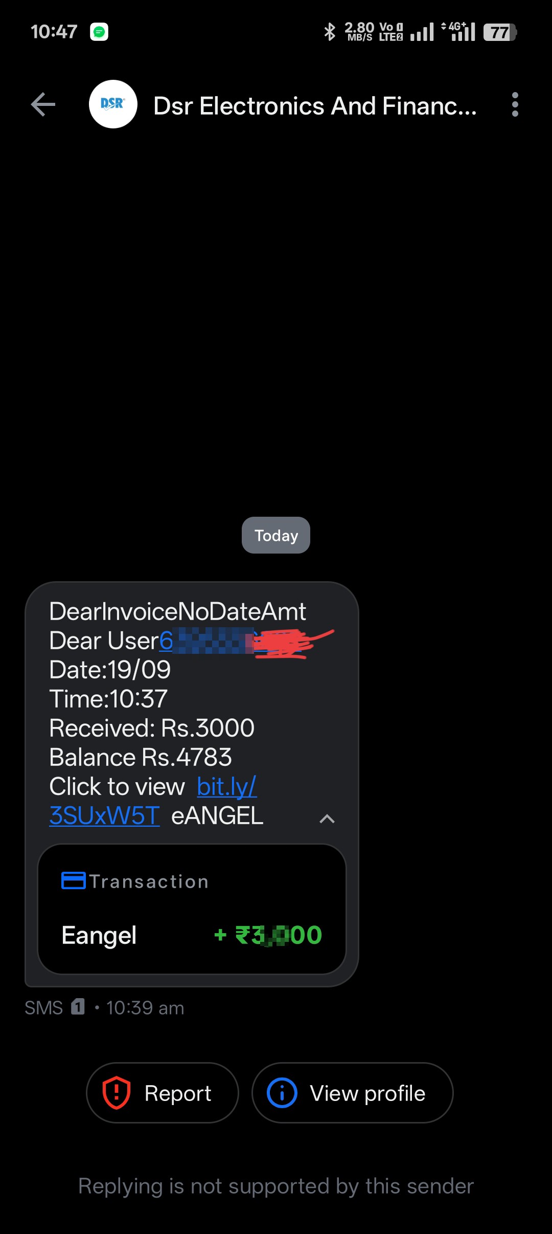 fake money message received 