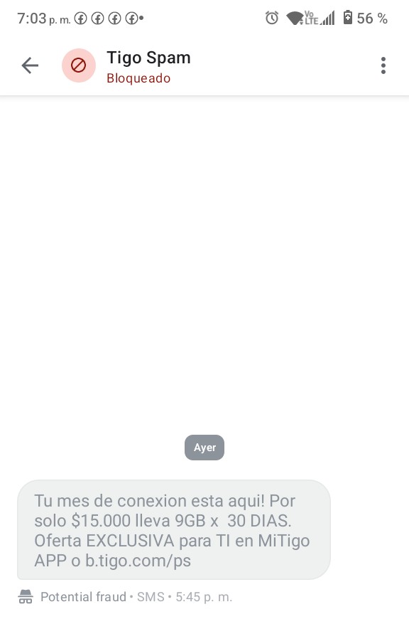 A scammy name: "Tigo Spam"